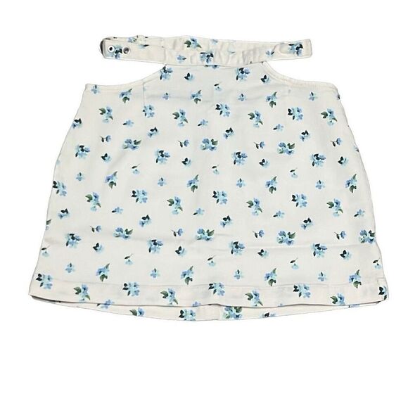 Revolve Weworewhat Ivory Blue Floral Cut Out Belted Mini Denim Skirt Large NWT - Picture 3 of 15